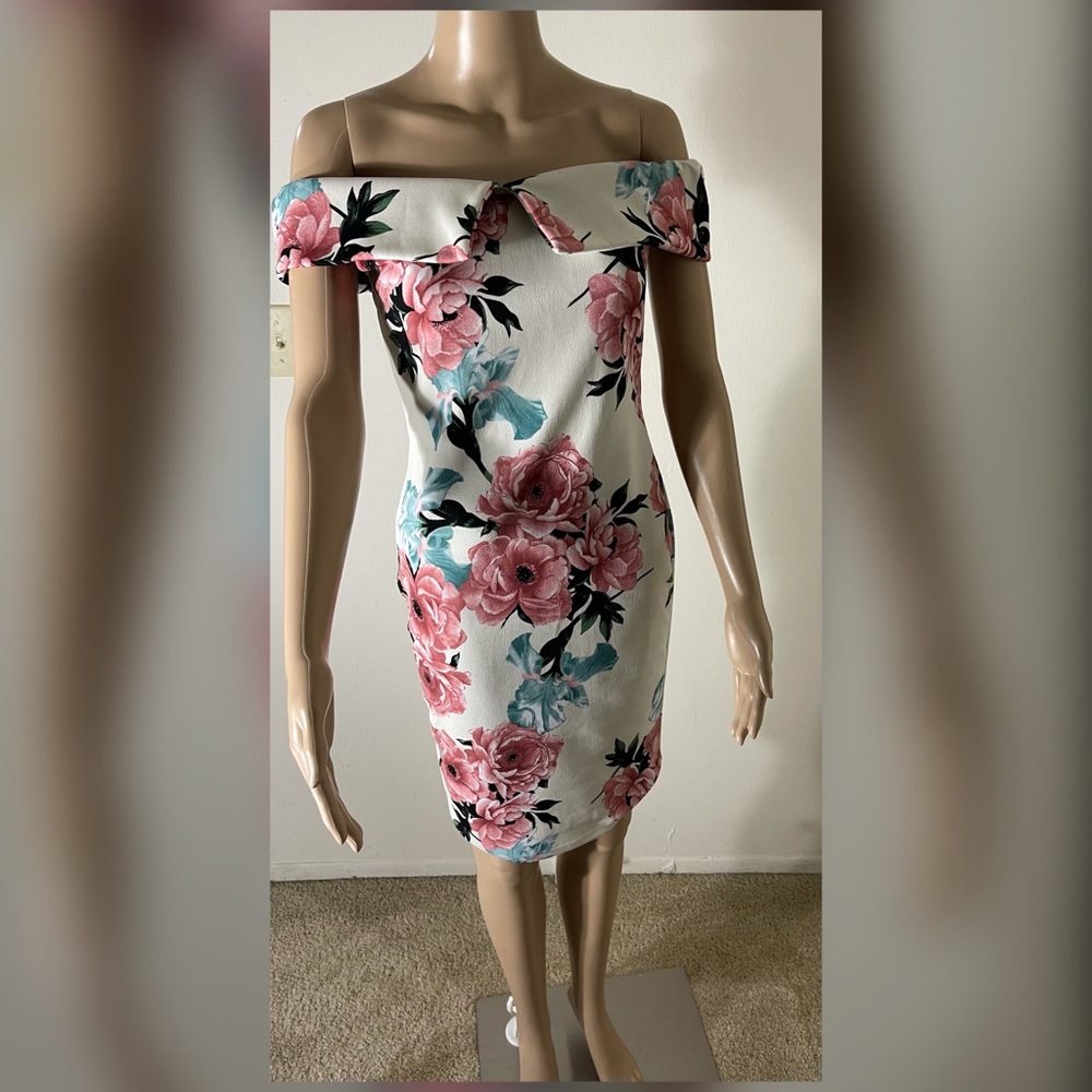 Windsor White Dress With Pink and Blue Flowers